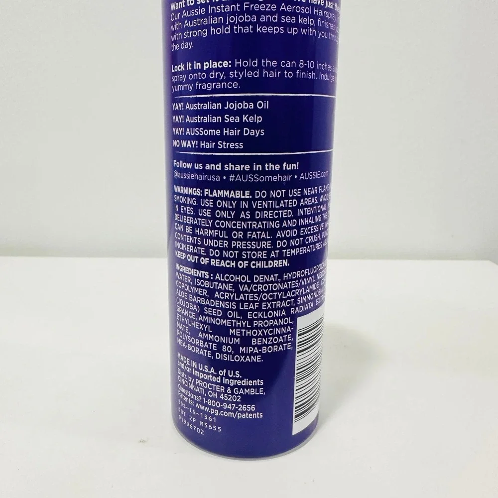 Aussie Instant Freeze Hair Spray 24 Hour Extreme Hold 7 oz Jojoba Oil Sea Kelp